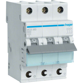 Автоматический выключатель HAGER 3P 6kA C-63A QC 3M